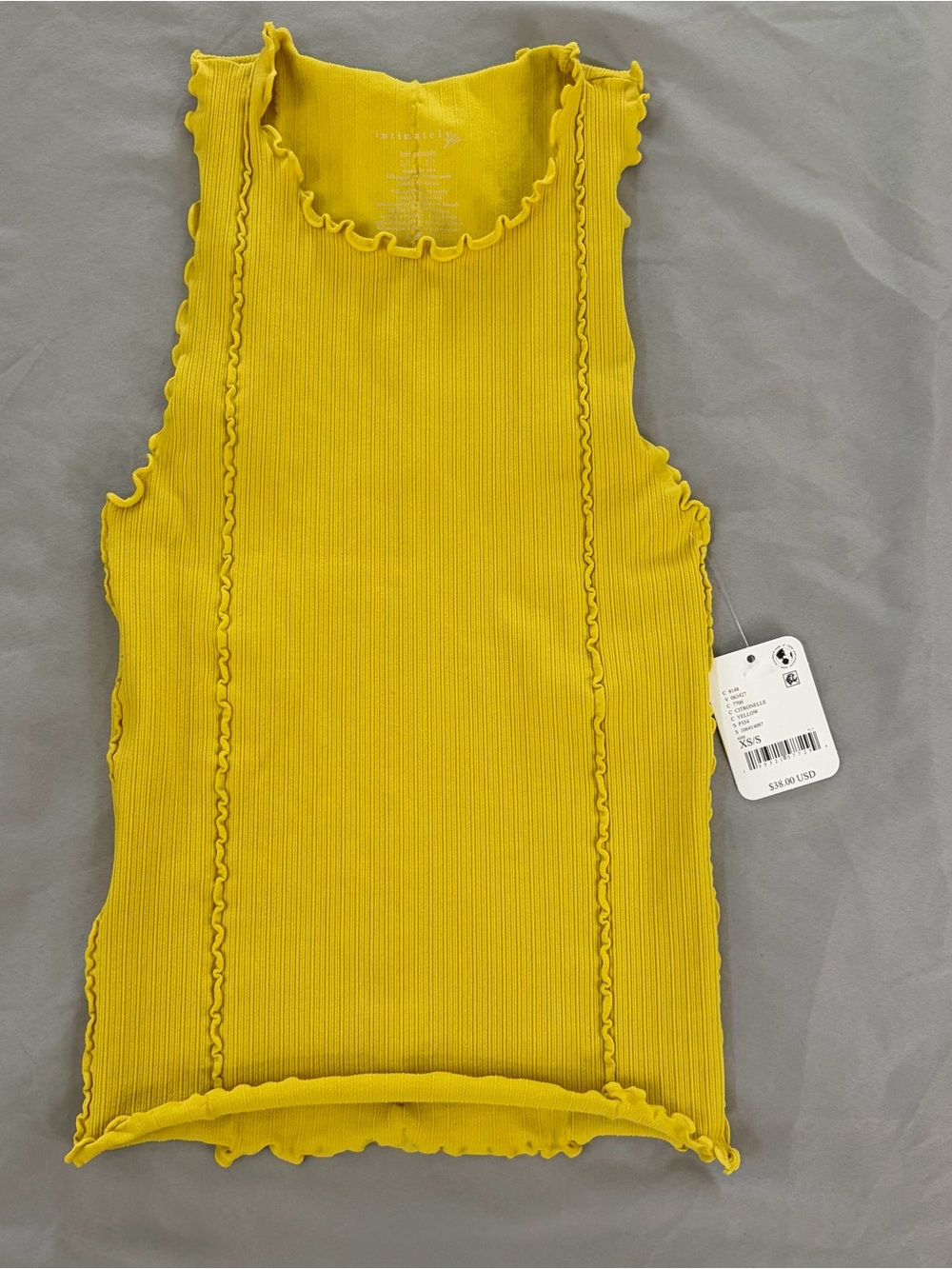 Free People Yellow Ribbed Lettuce-Edge Tank Top